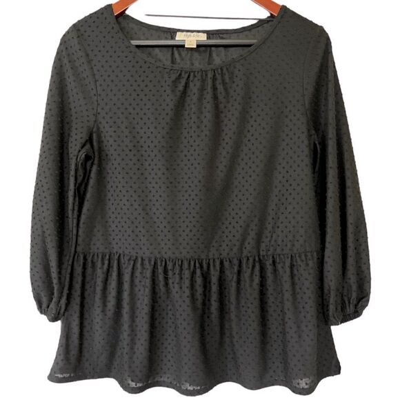 New! 🏷 Style & Co Black Dot Textured Peplum Blouse Sz Small, very soft! - Picture 3 of 11